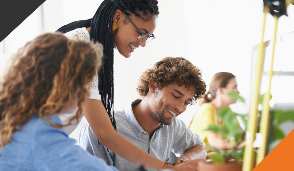 3 employees practicing the benefits of team-wide training